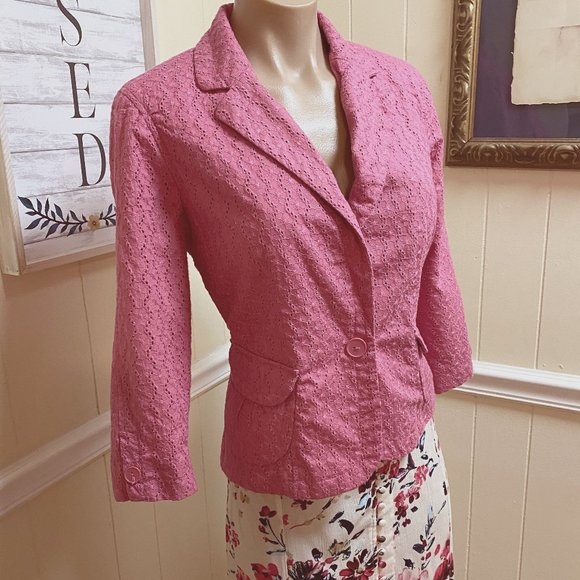 New Frontier Powder Pink Eyelet Blazer Woman sz M - Picture 1 of 7